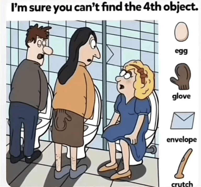 Can you spot the fourth object in this picture? No one seems to be able to find the crutch!