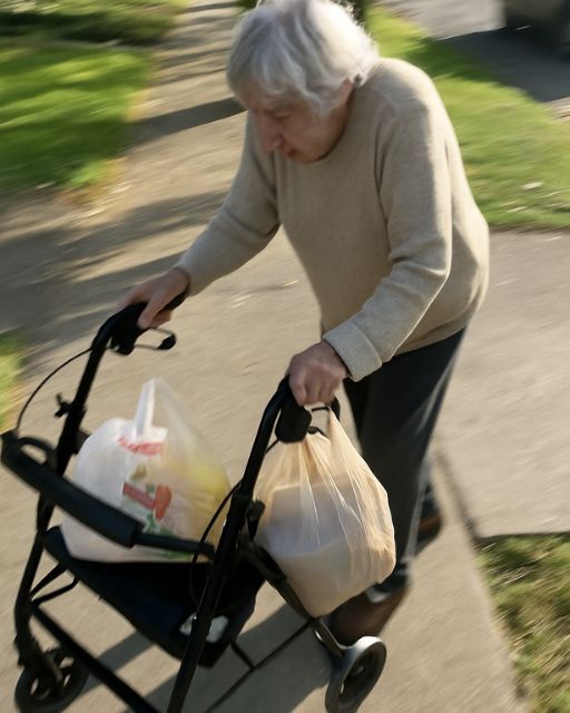 She used a rollator to walk six blocks in order to bring some soup to her neighbor.